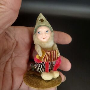 Vintage Pinecone Elf Accordion Player 1950s Christmas Ornament